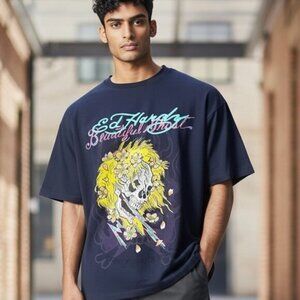 NEW Ed Hardy Beautiful Ghost T-Shirt Men’s Size Large Blonde Skull Short Sleeve